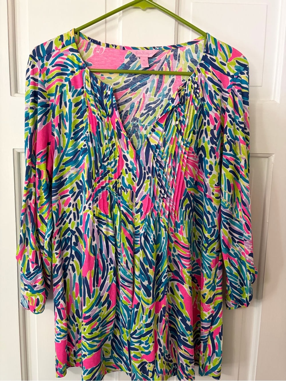 Lilly Pulitzer Multicolor V-Neck Tunic - Pink, Blue & Green Print